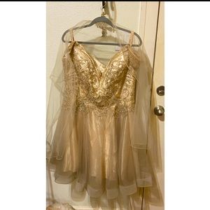 May Queen Couture Off the shoulder Bling Champagne Gold Dress with shawl